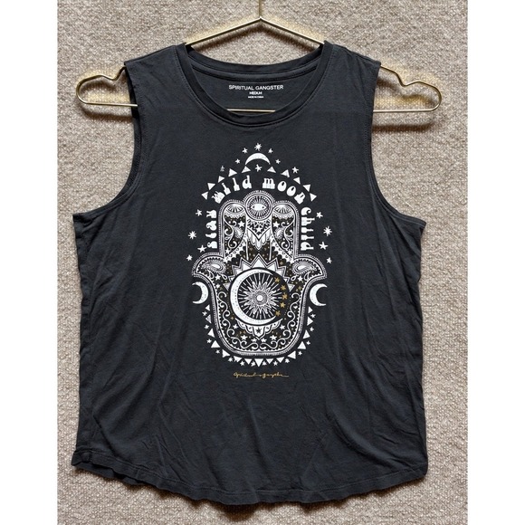 Spiritual Gangster Tops - Spiritual Gangster Tank Top Women's Medium Gray Moon Child Ahimsa Peace Love EUC